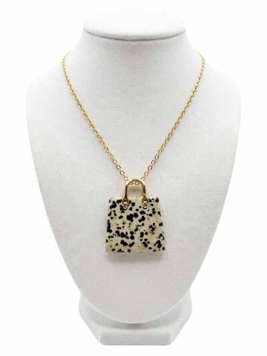Artisan Jewelry - New Artisan 14k Gold Lady Christian Dior Dalmatian Jasper Handbag Necklace